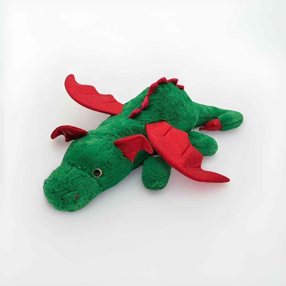 Large Dragon Plush Stuffed Animal Green Red Sequence Gold Glitter Eyes Holiday